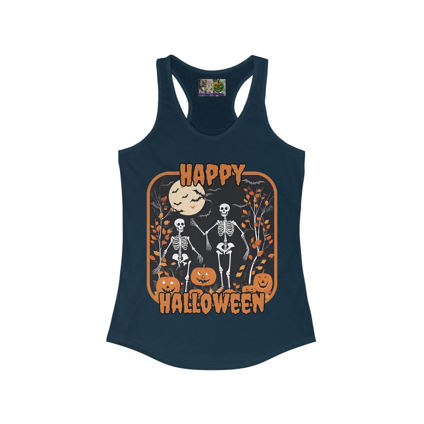 Spooktacular Skeletons of Halloween Women's Racerback Tank Top by CreepyCrafts.boo