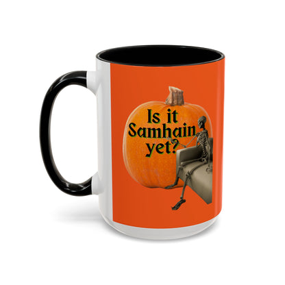 Is It Samhain Yet? Skeleton's Giant Pumpkin Orange Accent Mug by CreepyCrafts.boo