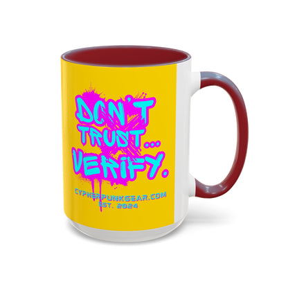 Don't Trust...Verify. Yellow Accent Mug by cypherpunkgear.com