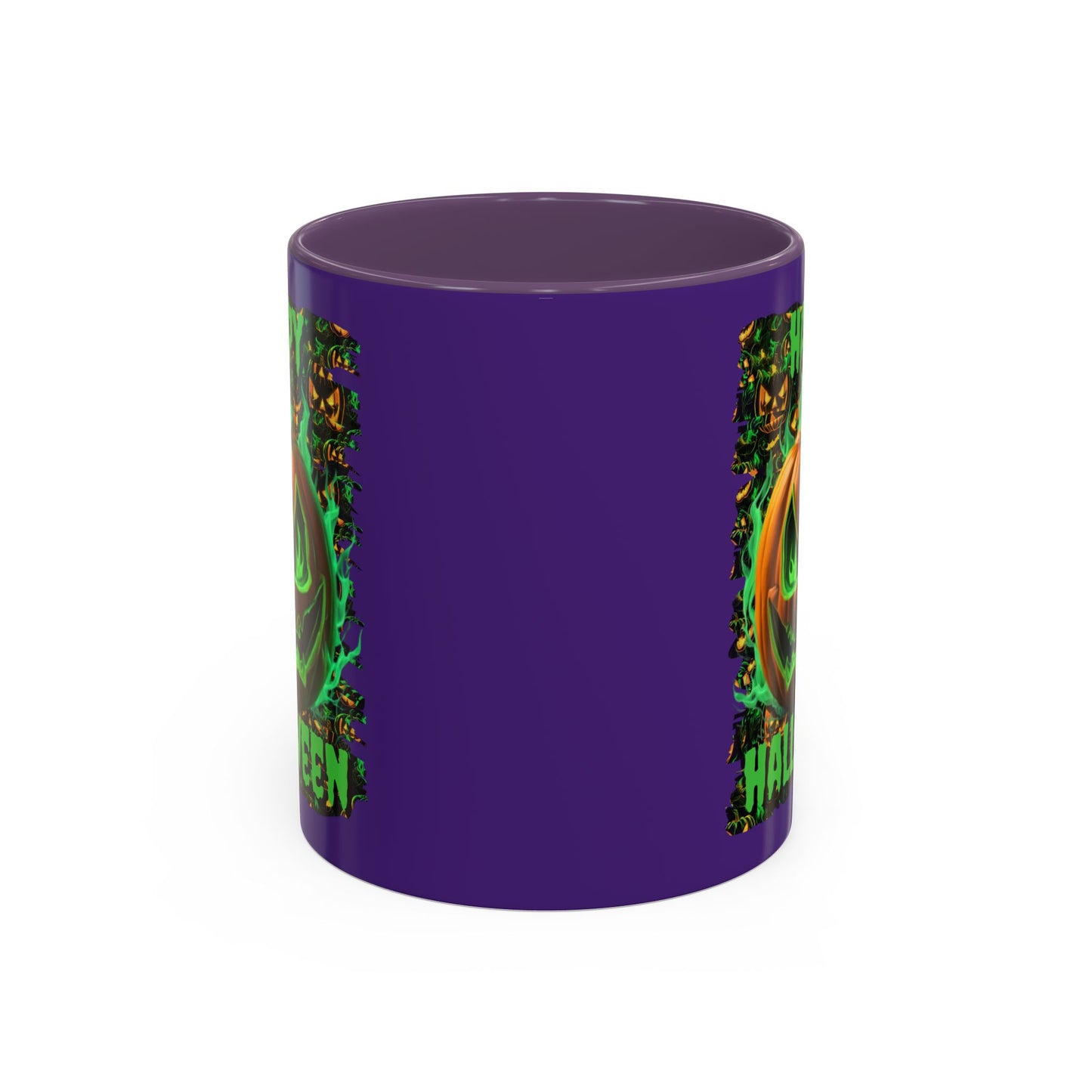 Happy Halloween Green Jack Purple Accent Mug by CreepyCrafts.boo
