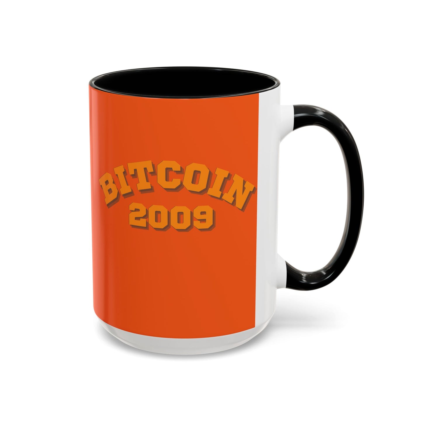 Bitcoin 2009 Orange Accent Mug by cypherpunkgear.com