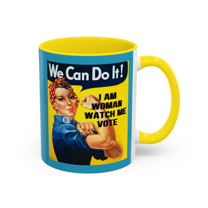 I Am Woman Watch Me Vote Rosie Turquoise Accent Mug by cypherpunkgear.com