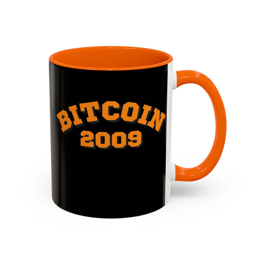 Bitcoin 2009 Black Accent Mug by cypherpunkgear.com