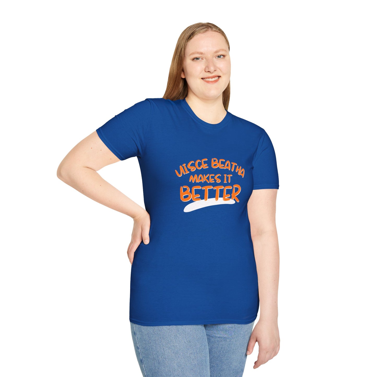 Uisce Beatha makes it better Orange font Dark colors Unisex T-Shirt by cypherpunkgear.com