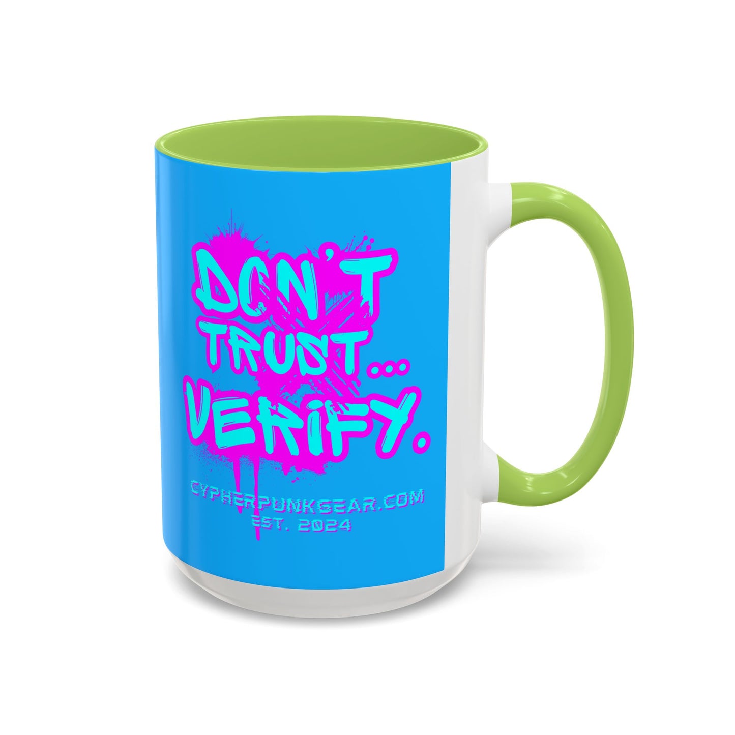 Don't Trust...Verify. Light Blue Accent Mug by cypherpunkgear.com