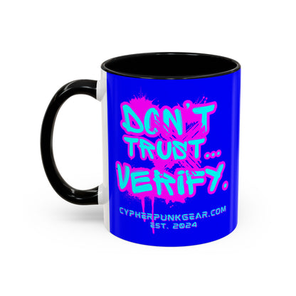 Don't Trust...Verify. Dark Blue Accent Mug by cypherpunkgear.com
