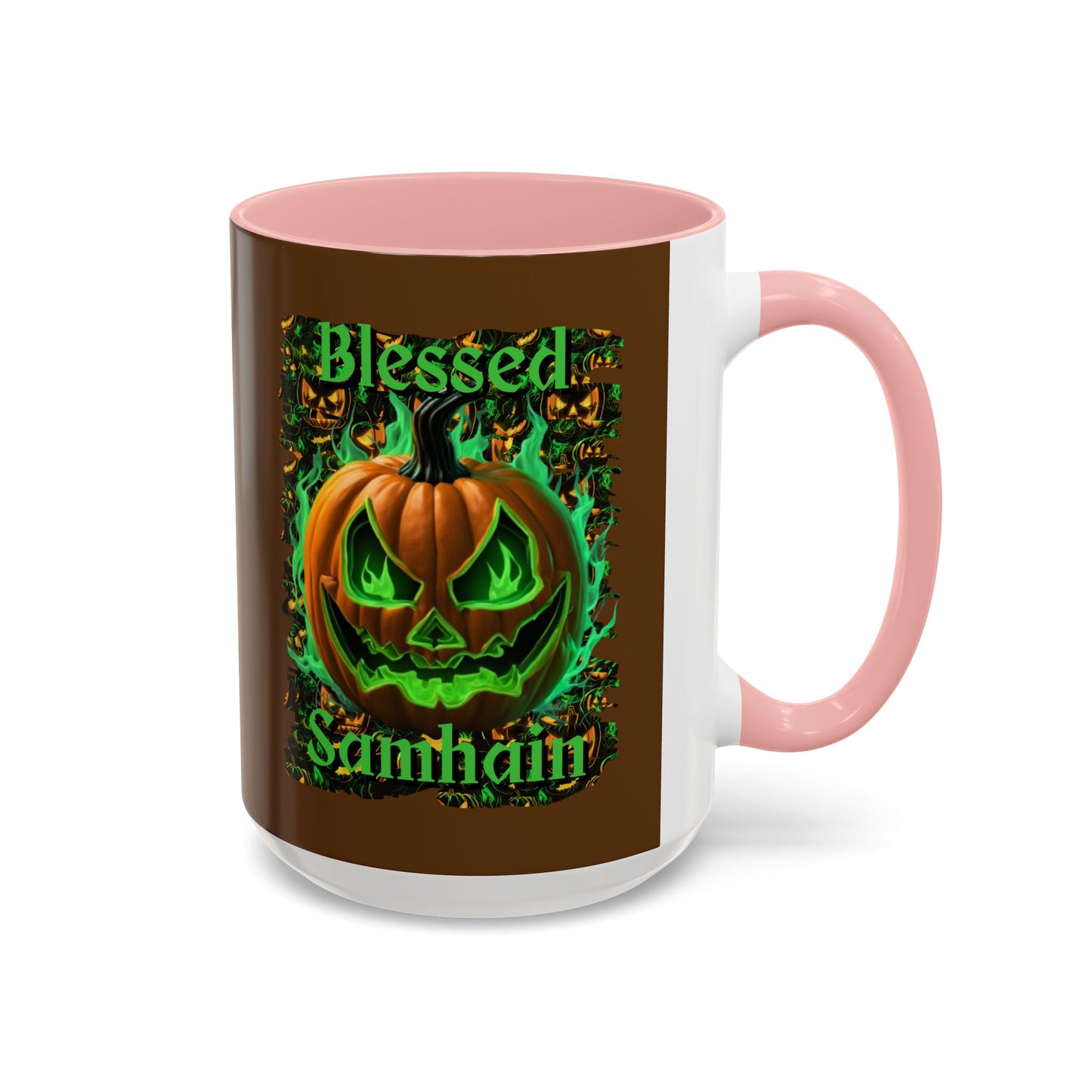 Blessed Samhain Green Jack Brown Accent Mug by CreepyCrafts.boo