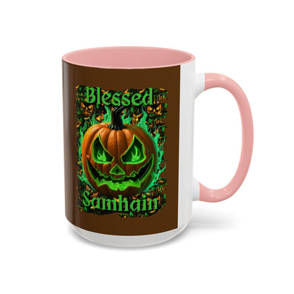 Blessed Samhain Green Jack Brown Accent Mug by CreepyCrafts.boo