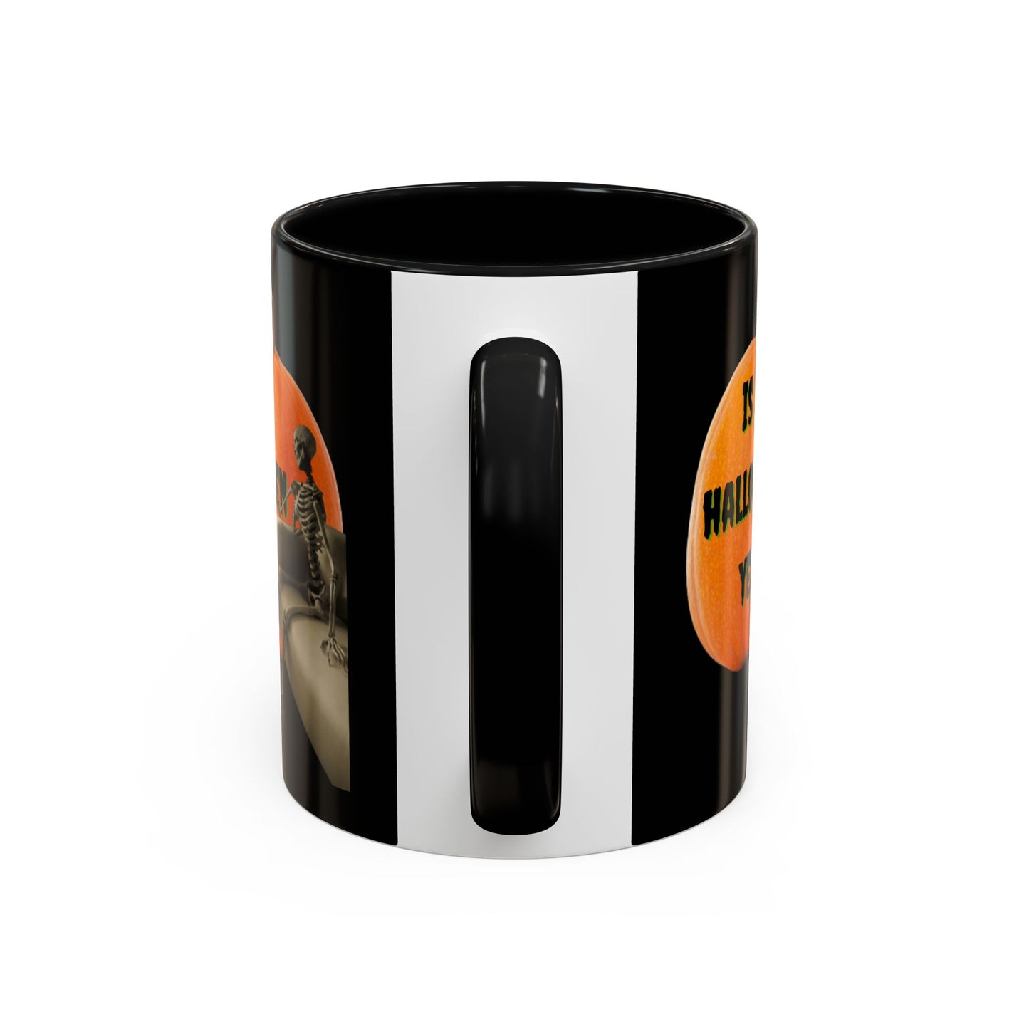 Is it Halloween yet? Skeleton's Giant Pumpkin Black Accent Mug by CreepyCrafts.boo