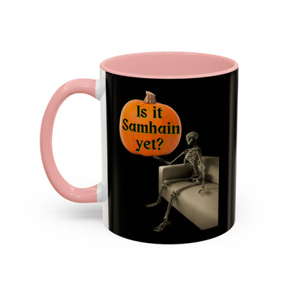 Is it Samhain yet? Skeleton's Pumpkin Black Accent Mug by CreepyCrafts.boo