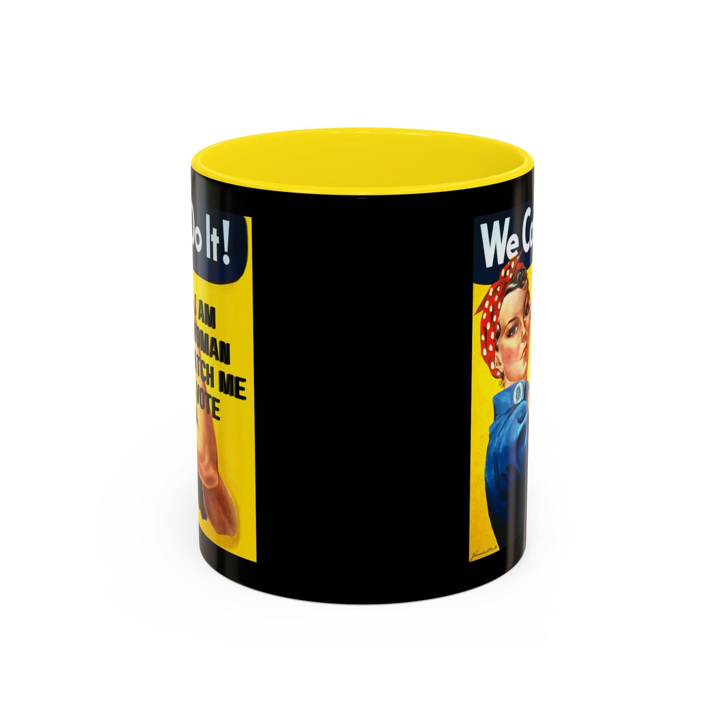 I Am Woman Watch Me Vote Rosie Black Accent Mug by cypherpunkgear.com
