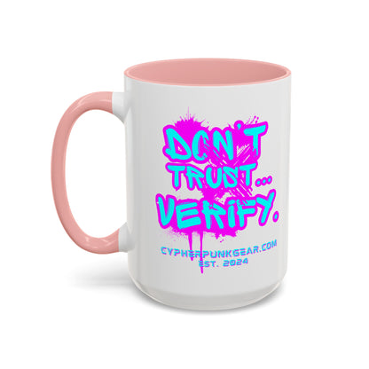 Don't Trust...Verify. White Accent Mug by cypherpunkgear.com