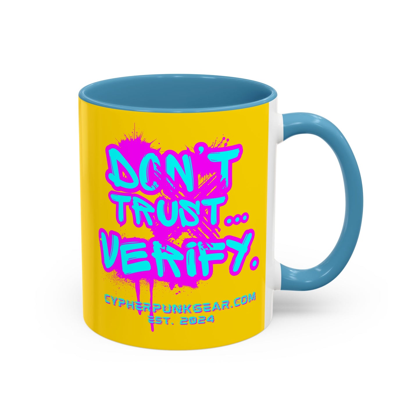 Don't Trust...Verify. Yellow Accent Mug by cypherpunkgear.com