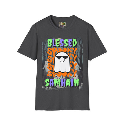 Spooky Blessed Samhain Ghost Mixed font Unisex T-Shirt by CreepyCrafts.boo