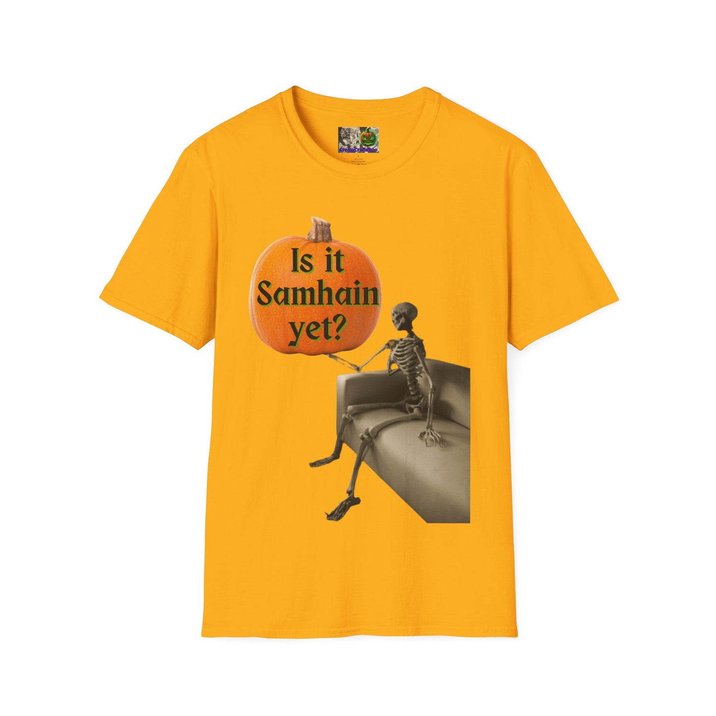 Is it Samhain yet? Skeleton's Pumpkin Light colors Unisex T-Shirt by CreepyCrafts.boo