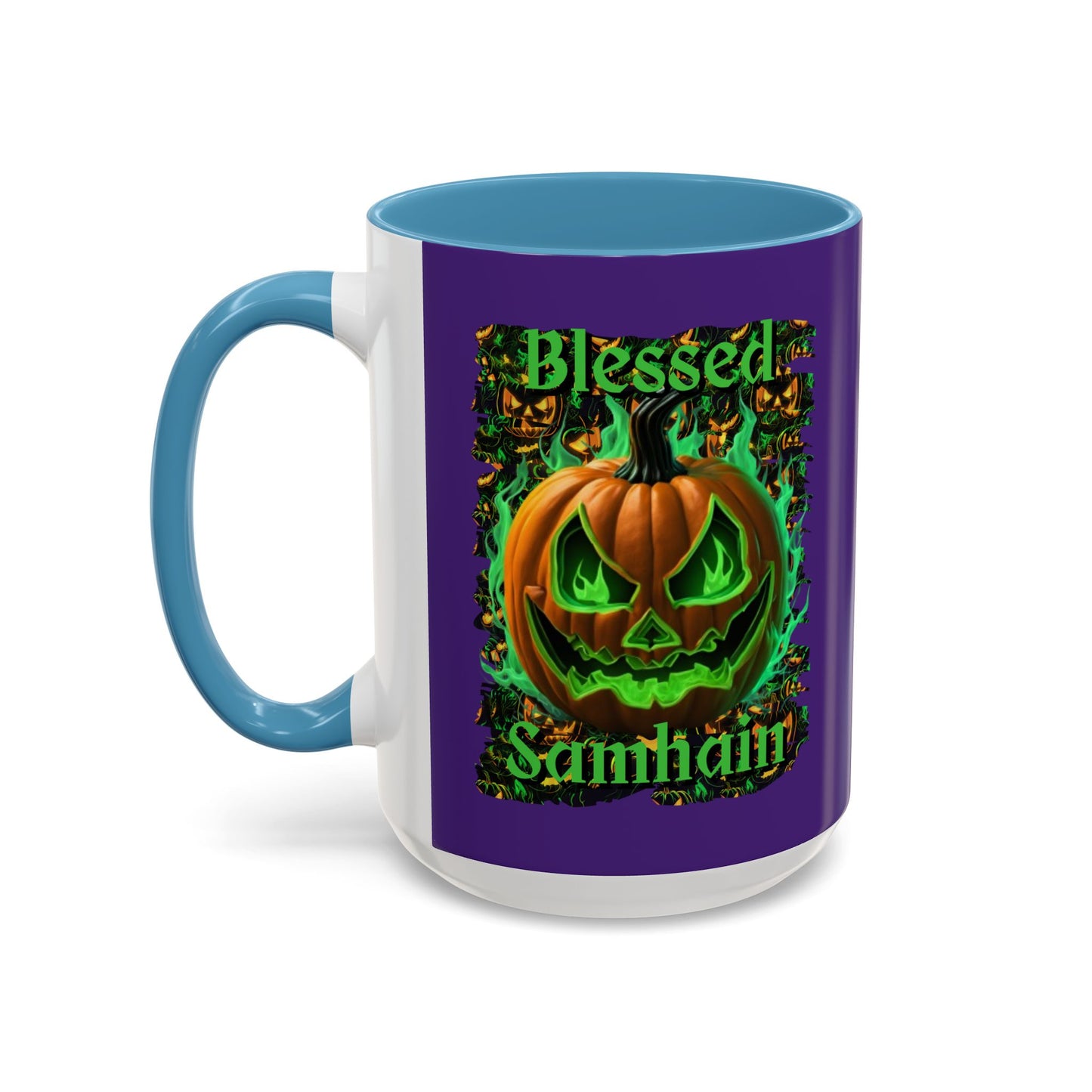 Blessed Samhain Green Jack Purple Accent Mug by CreepyCrafts.boo