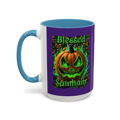 Blessed Samhain Green Jack Purple Accent Mug by CreepyCrafts.boo