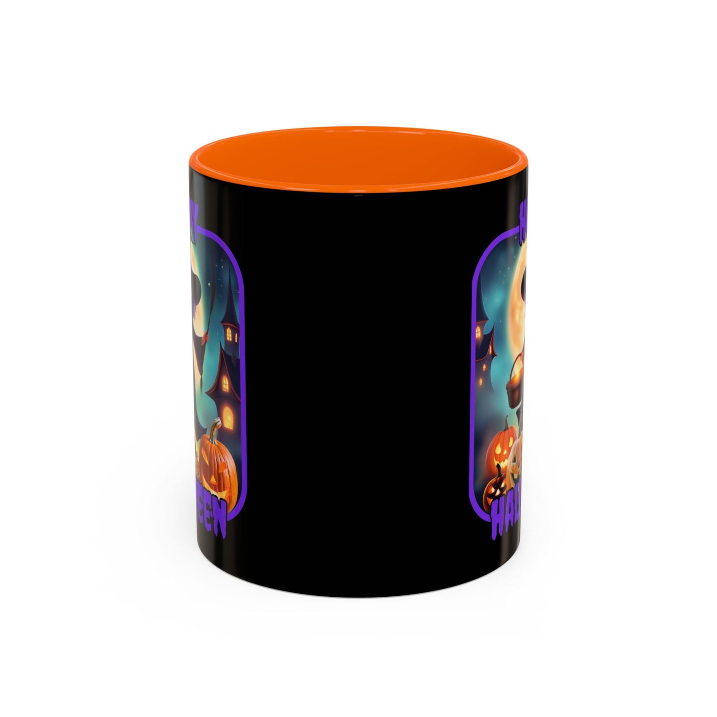 Happy Halloween Little Witch Purple font Black Accent Mug by CreepyCrafts.boo