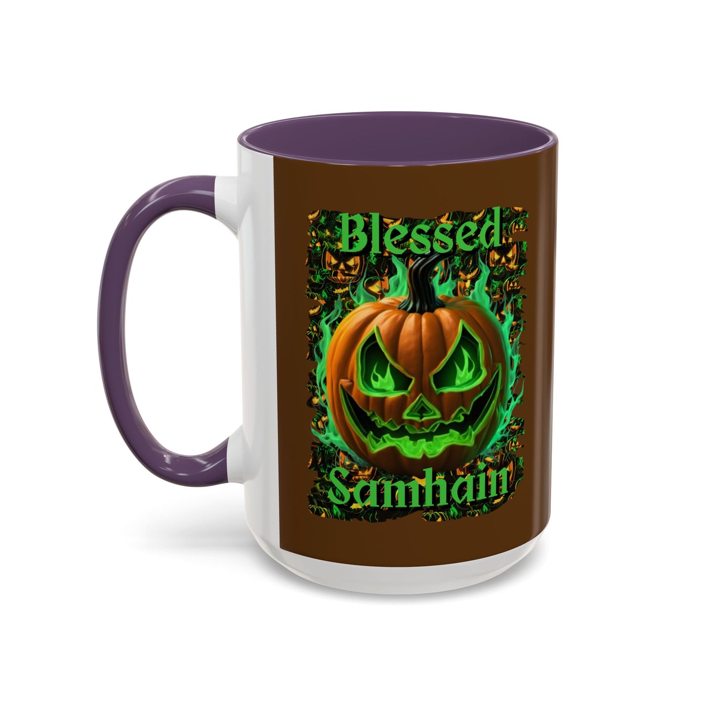 Blessed Samhain Green Jack Brown Accent Mug by CreepyCrafts.boo