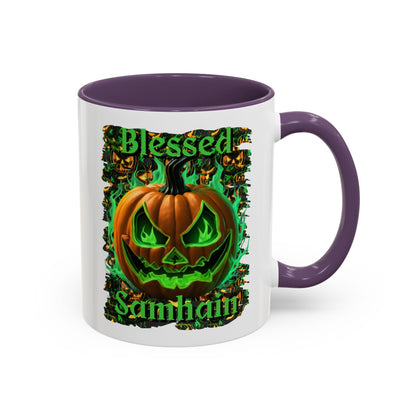 Blessed Samhain Green Jack White Accent Mug by CreepyCrafts.boo