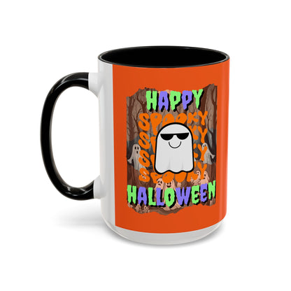 Spooky Happy Halloween Ghost Mixed font Orange Accent Mug by CreepyCrafts.boo