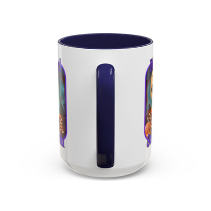 Blessed Samhain Cute Witch Purple font White Accent Mug by CreepyCrafts.boo