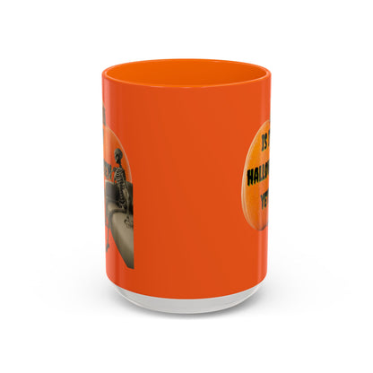 Is it Halloween yet? Skeleton's Giant Pumpkin Orange Accent Mug by CreepyCrafts.boo