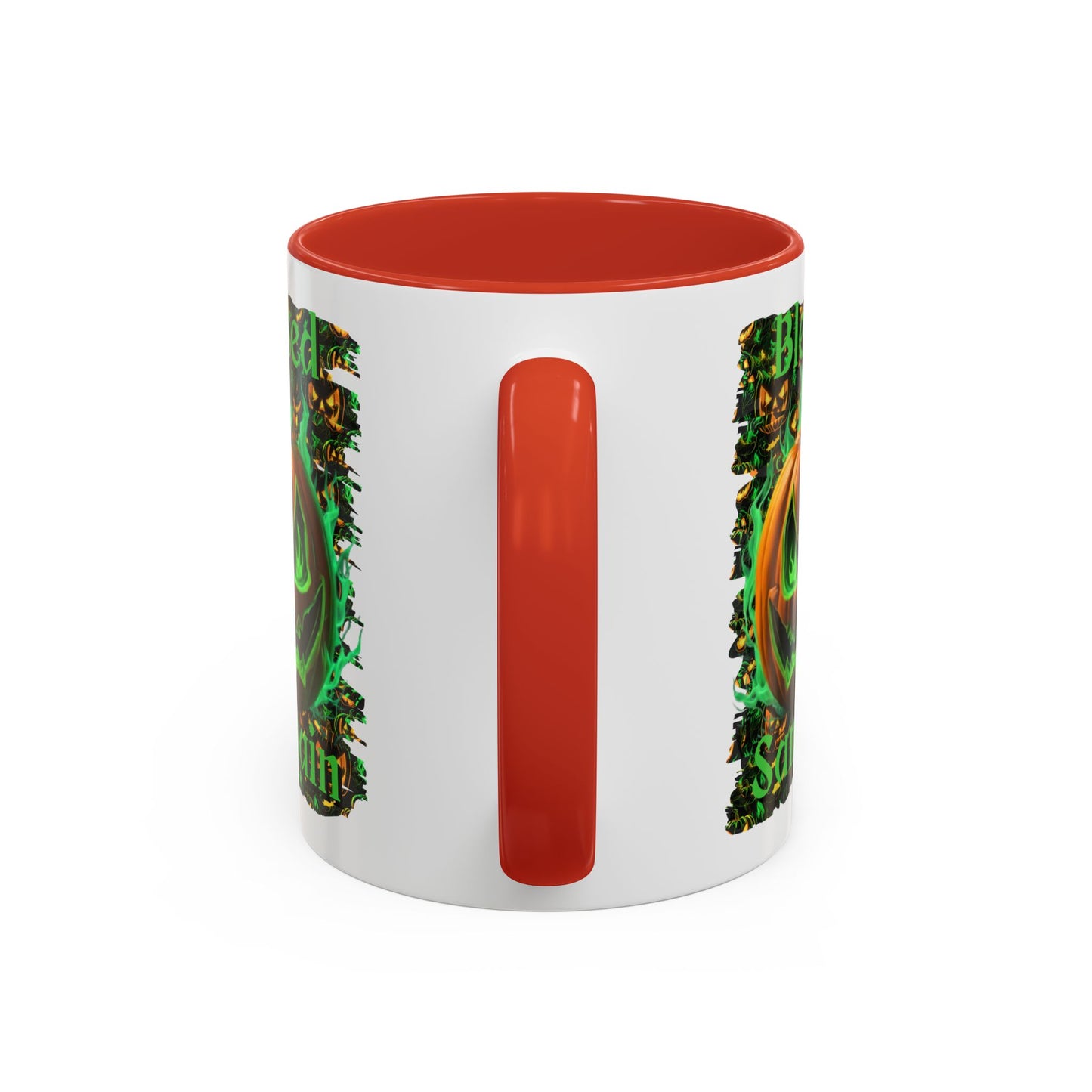 Blessed Samhain Green Jack White Accent Mug by CreepyCrafts.boo