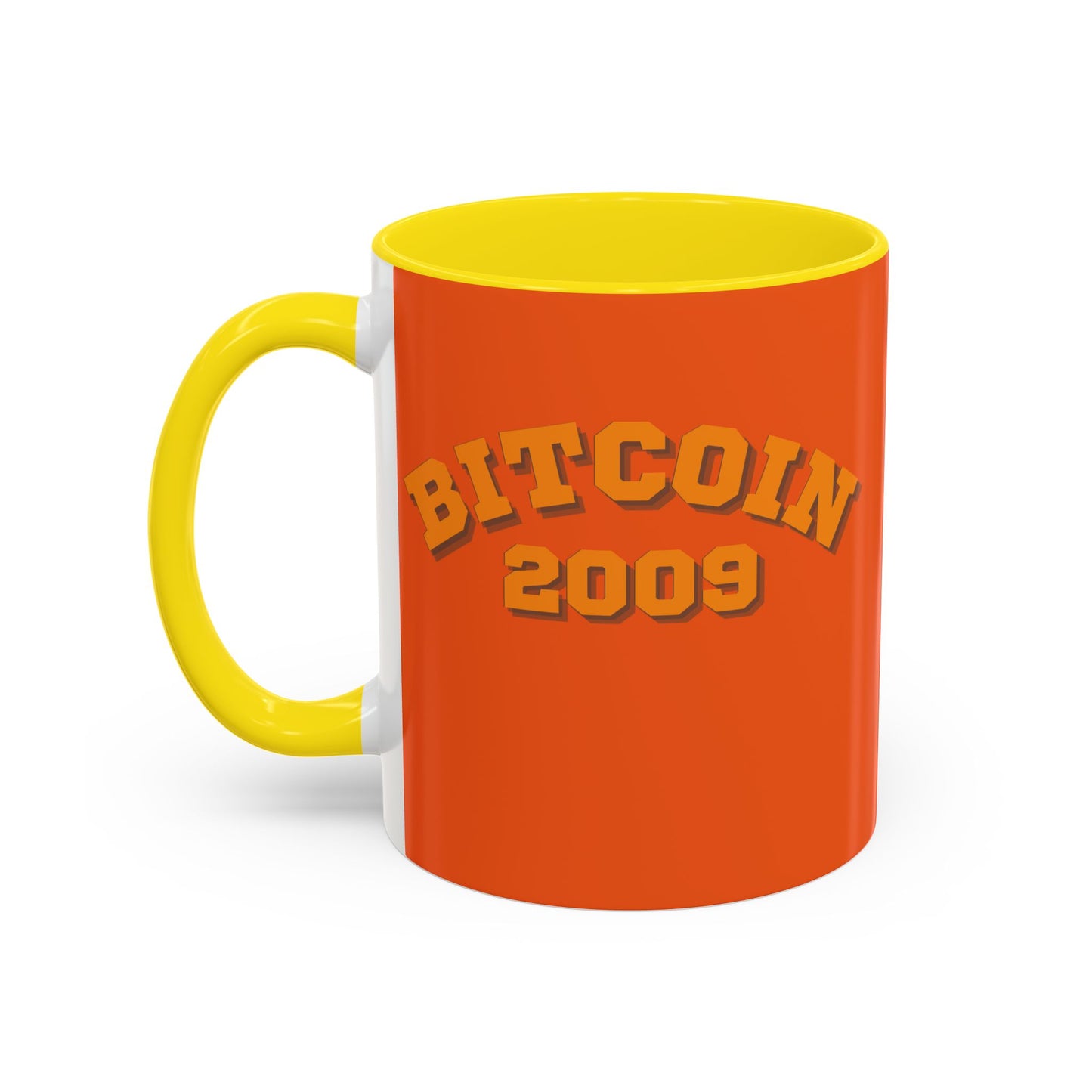 Bitcoin 2009 Orange Accent Mug by cypherpunkgear.com