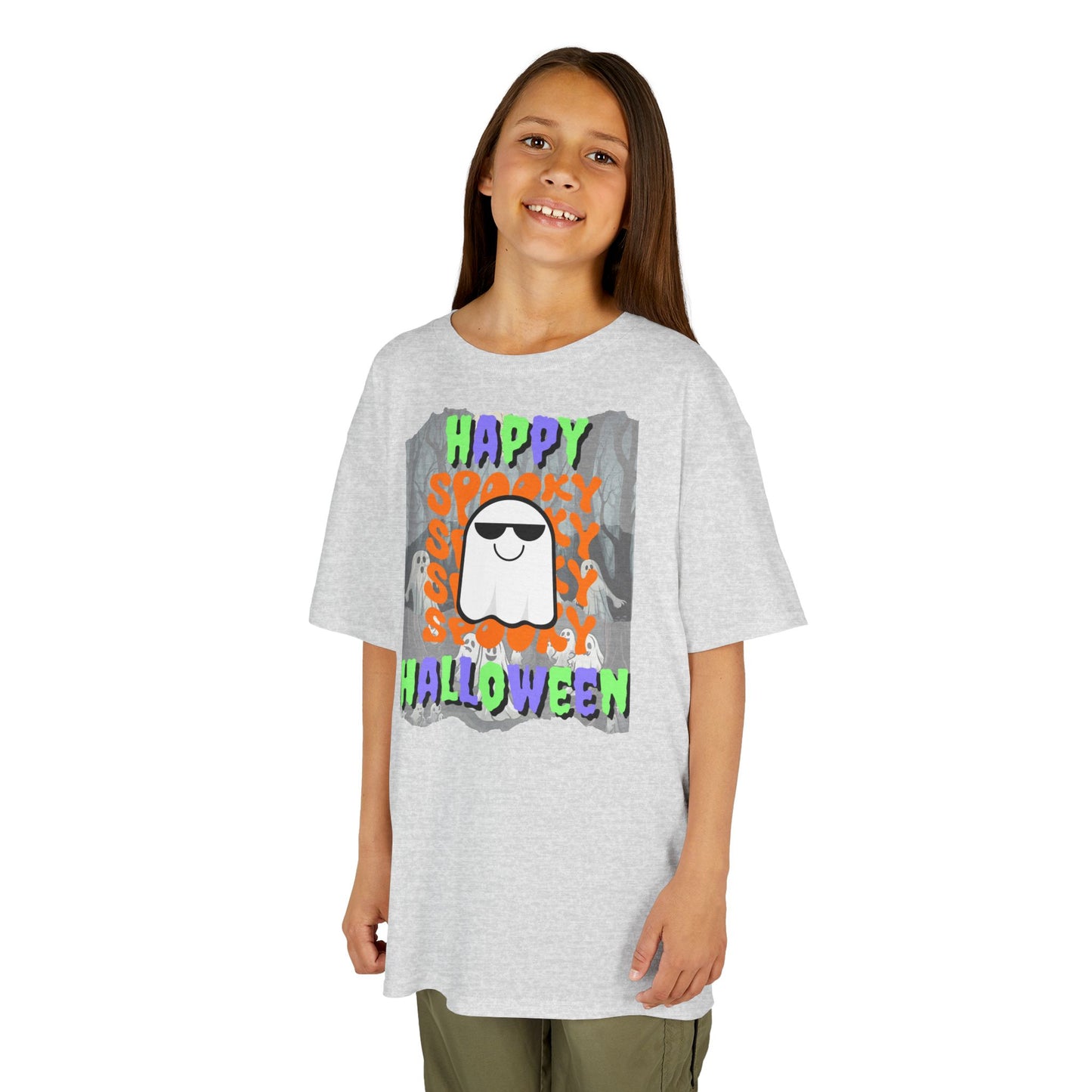 Spooky Happy Halloween Ghost Mixed font Kids Heavy Cotton™ Tee by CreepyCrafts.boo