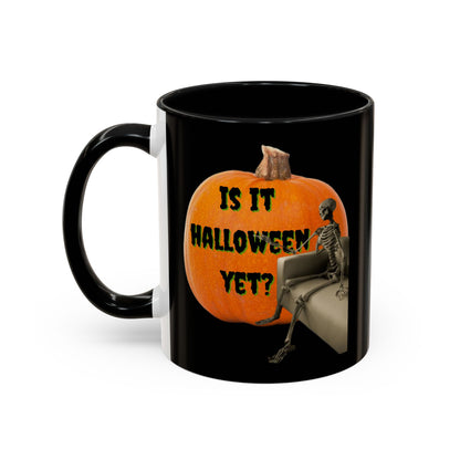 Is it Halloween yet? Skeleton's Giant Pumpkin Black Accent Mug by CreepyCrafts.boo