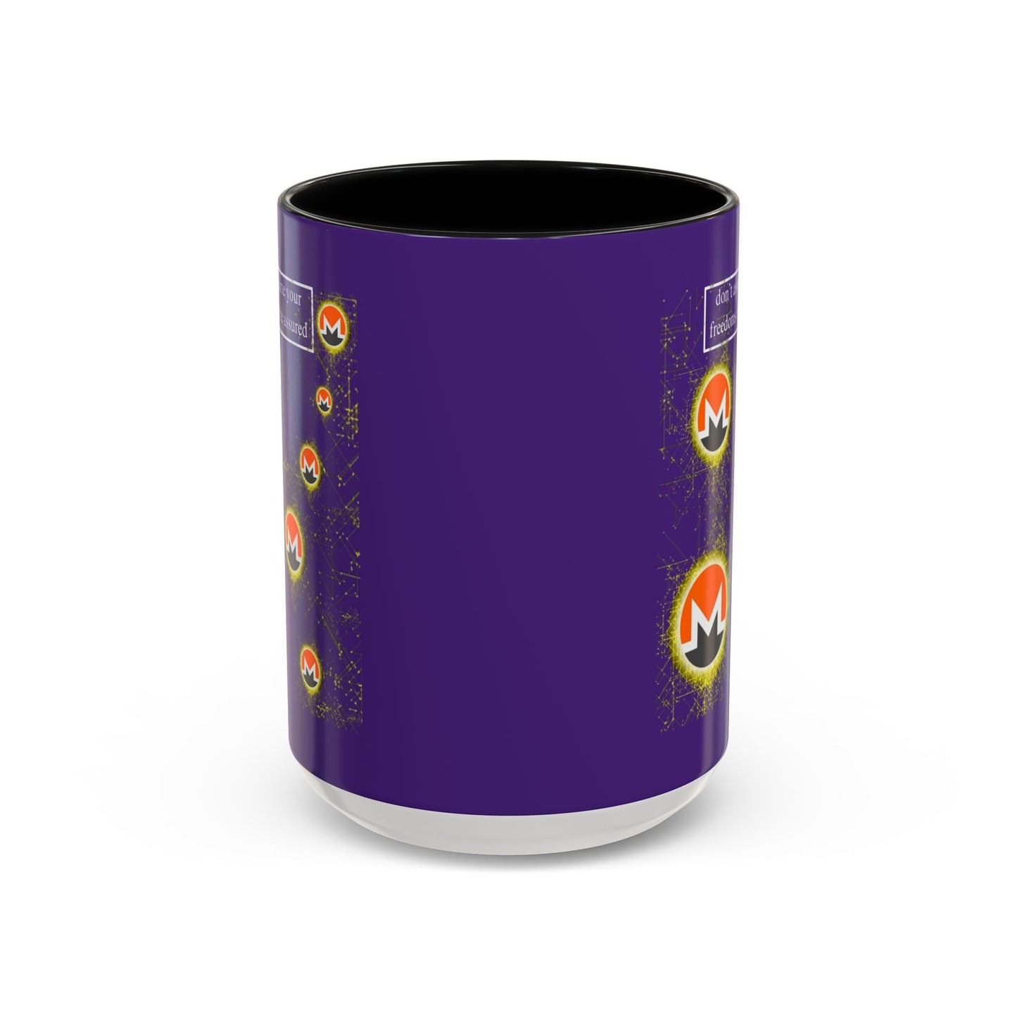 Monero (XMR) don't assume your freedoms are assured Purple Accent Mug by cypherpunkgear.com