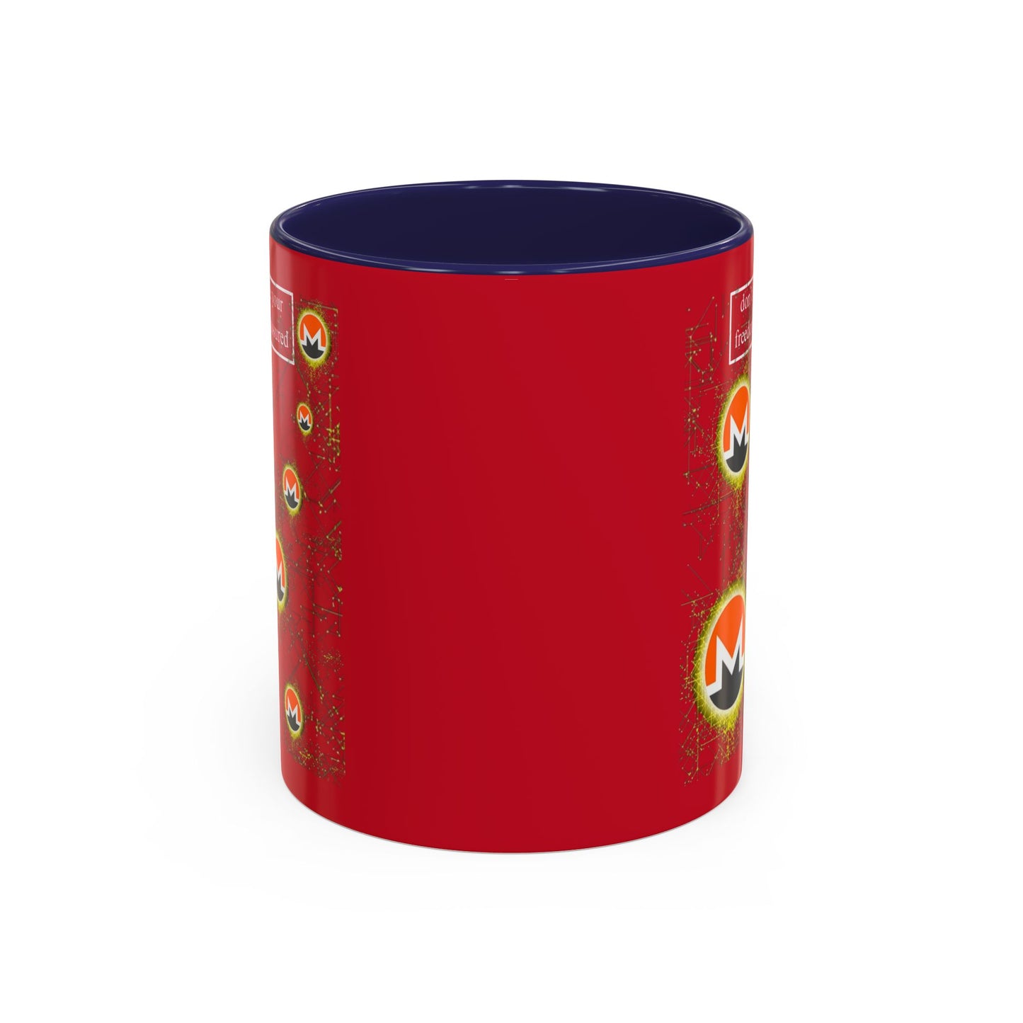 Monero (XMR) don't assume your freedoms are assured Red Accent Mug by cypherpunkgear.com