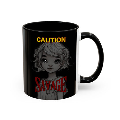 Caution, Savage Black Accent Mug by cypherpunkgear.com
