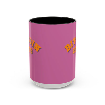 Bitcoin 2009 Pink Accent Mug by cypherpunkgear.com