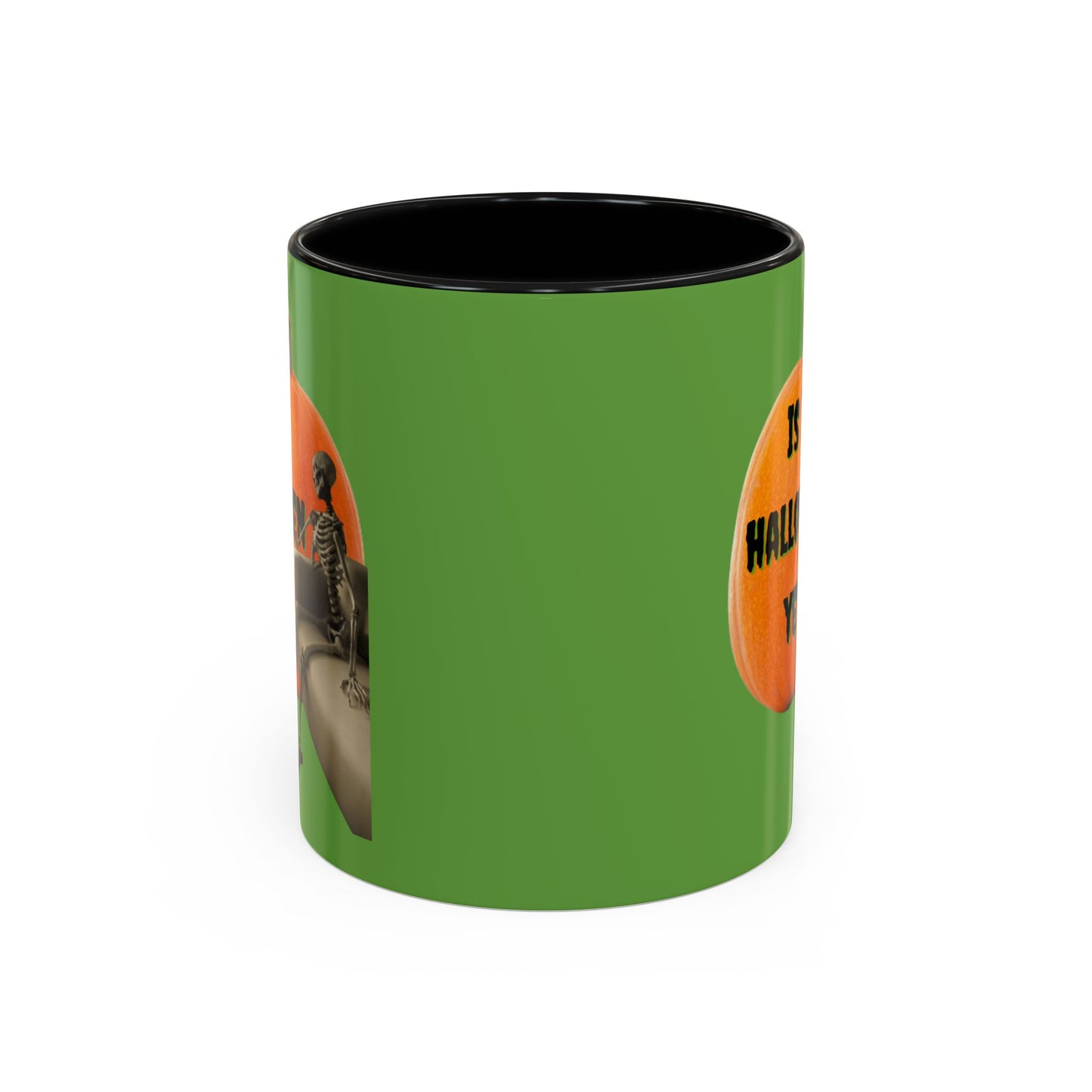 Is it Halloween yet? Skeleton's Giant Pumpkin Green Accent Mug by CreepyCrafts.boo