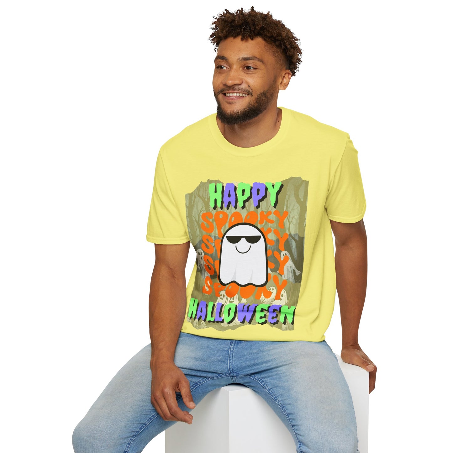 Spooky Happy Halloween Ghost Light colors Mixed font Unisex T-Shirt by CreepyCrafts.boo