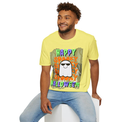 Spooky Happy Halloween Ghost Light colors Mixed font Unisex T-Shirt by CreepyCrafts.boo