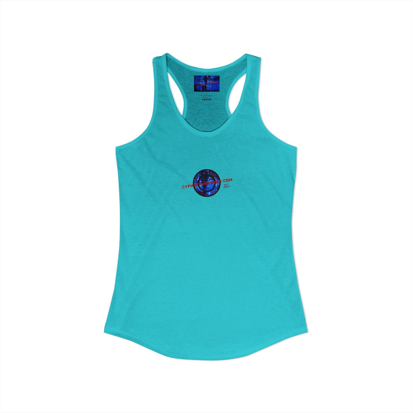 2-sided, cypherpunkgear.com Logo & Cityscape Women's Racerback Tank Top by cypherpunkgear.com