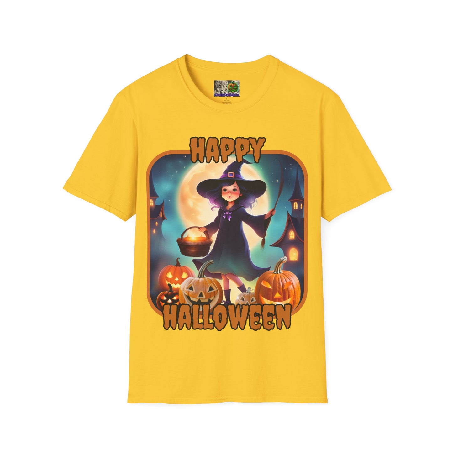 Happy Halloween Little Witch Orange font, Light colors, Unisex T-Shirt by CreepyCrafts.boo