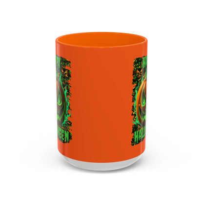 Happy Halloween Green Jack Orange Accent Mug by CreepyCrafts.boo