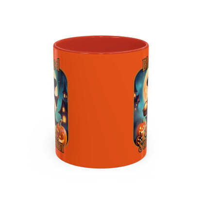Blessed Samhain Little Witch Orange font Orange Accent Mug by CreepyCrafts.boo