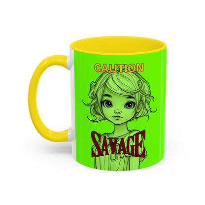 Caution, Savage Light Green Accent Mug by cypherpunkgear.com