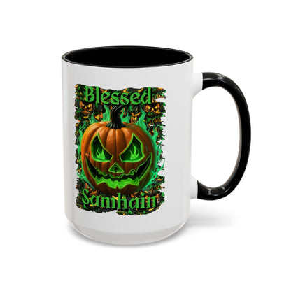 Blessed Samhain Green Jack White Accent Mug by CreepyCrafts.boo