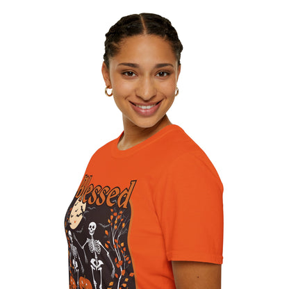 Spooktacular Skeletons of Samhain Light colors Unisex T-Shirt by CreepyCrafts.boo