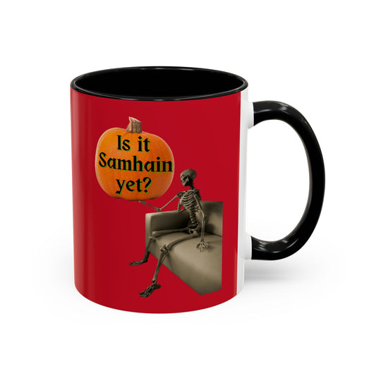 Is it Samhain yet? Skeleton's Pumpkin Red Accent Mug by CreepyCrafts.boo