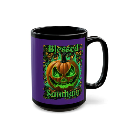 Blessed Samhain Green Jack Purple Mug by CreepyCrafts.boo