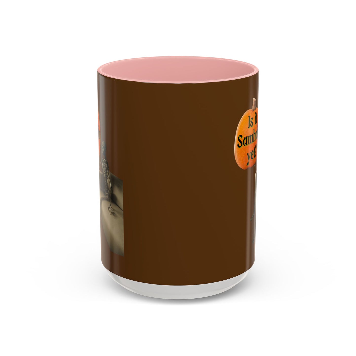 Is it Samhain yet? Skeleton's Pumpkin Brown Accent Mug by CreepyCrafts.boo