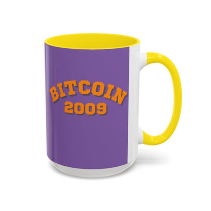 Bitcoin 2009 Light Purple Accent Mug by cypherpunkgear.com