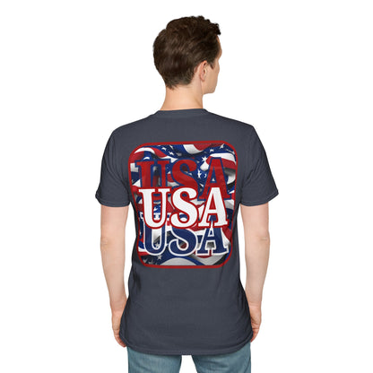 ¡EE.UU! ¡EE.UU! ¡EE.UU! ¡Patriot de 2 caras de cypherpunkgear! Camiseta unisex de estilo suave